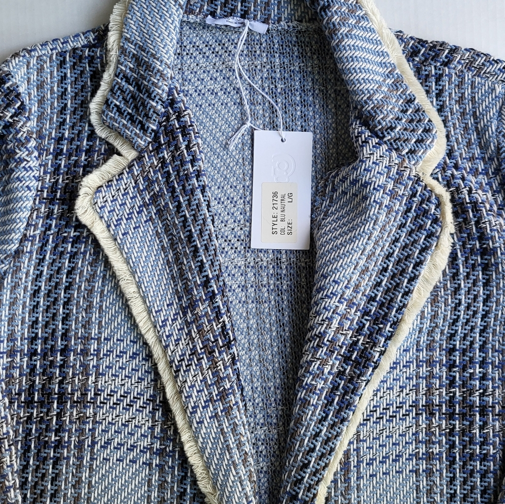 Giorgia Giannini women’s blue & white tweed jacket. Cream fringe. Lrg. N… - Picture 5 of 9